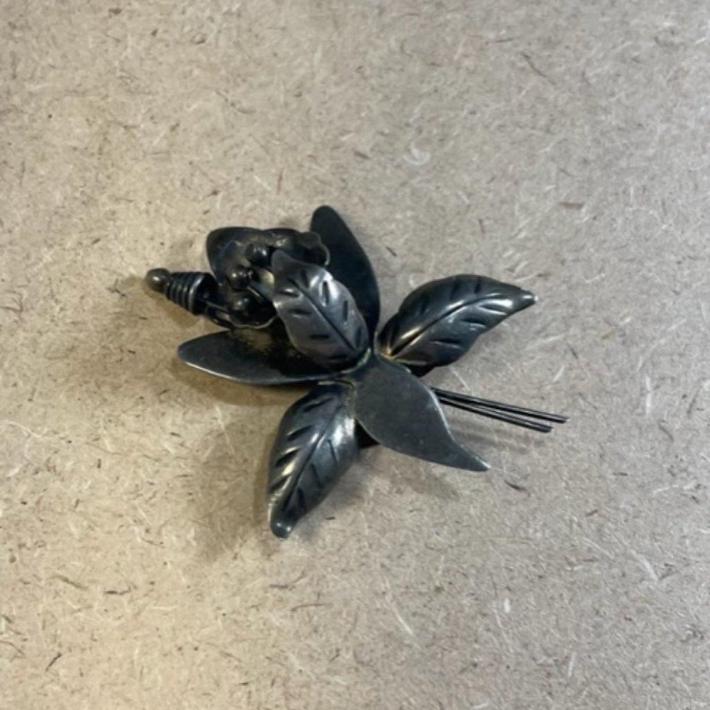 TAXCO Silver Orchid Flower Brooch Vintage 925 Sterling 1940s Mexican Silver